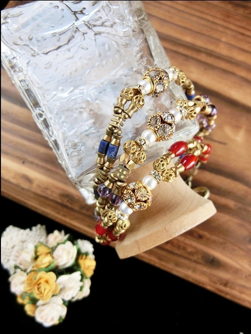 【UNA】水鑽球系列▲天然石黃銅手鍊 ▲ 客製化 - Bracelets - Gemstone Multicolor