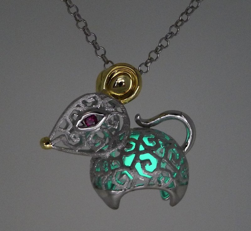HK084~ 925 Silver Rat Shaped Lantern Pendant With 18 inches Silver Necklace - สร้อยติดคอ - เงิน สีเงิน