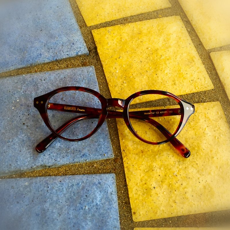 ELEMENTS eyewear 梨型框眼鏡 復古文青造型 頂級日本板材酒紅玳瑁色板材 日本手造眼鏡框 亞洲面型設計 made in Japan Round Oval Thin eyeglasses frame eyewear - 眼鏡/眼鏡框 - 其他材質 紅色