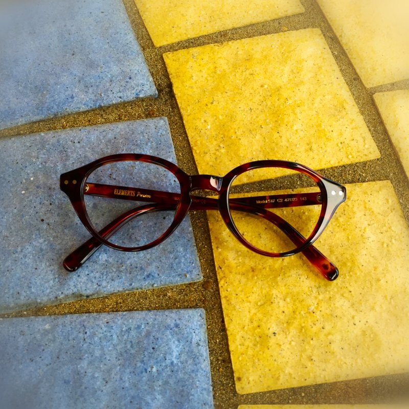 ELEMENTS eyewear pear-shaped glasses retro styling top Japanese green paper sheet burgundy tortoiseshell glasses frame plate Japanese hand-made Asian face design made in Japan Round Oval Thin eyeglasses frame eyewear - กรอบแว่นตา - วัสดุอื่นๆ สีแดง