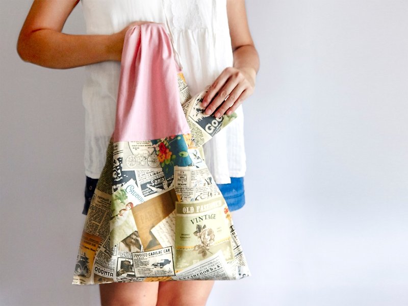 Handmade Vintage Pattern tote bag with zipper pocket - Clutch Bags - Other Materials Multicolor