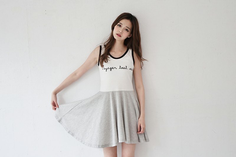 SUMI PLUS + hand-made series _ a person traveling Dresses _3SF051_ gray / white - One Piece Dresses - Cotton & Hemp Gray