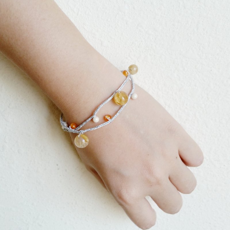 Knit with love new topaz, blond, agate stone hand-woven bracelets - Bracelets - Gemstone Yellow