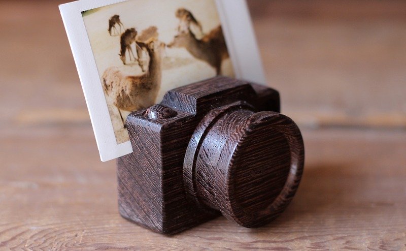 手作りの木製の小型カメラ▣カード写真フォルダ - クリアファイル - 木製 ブラウン