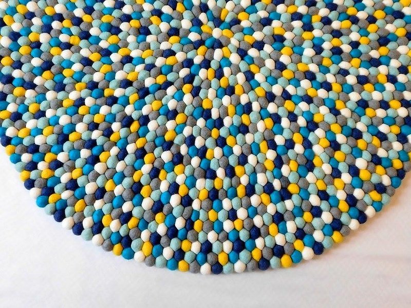 Baa Baa House Wool Felt Ball Blanket Sunset Blue-90 cm in diameter - ตุ๊กตา - ขนแกะ สีน้ำเงิน