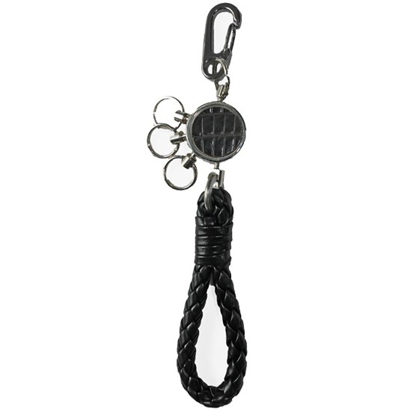 Chainloop 自製手工 鱷魚壓紋編織皮革鑰匙圈 - 鑰匙圈/鑰匙包 - 真皮 黑色