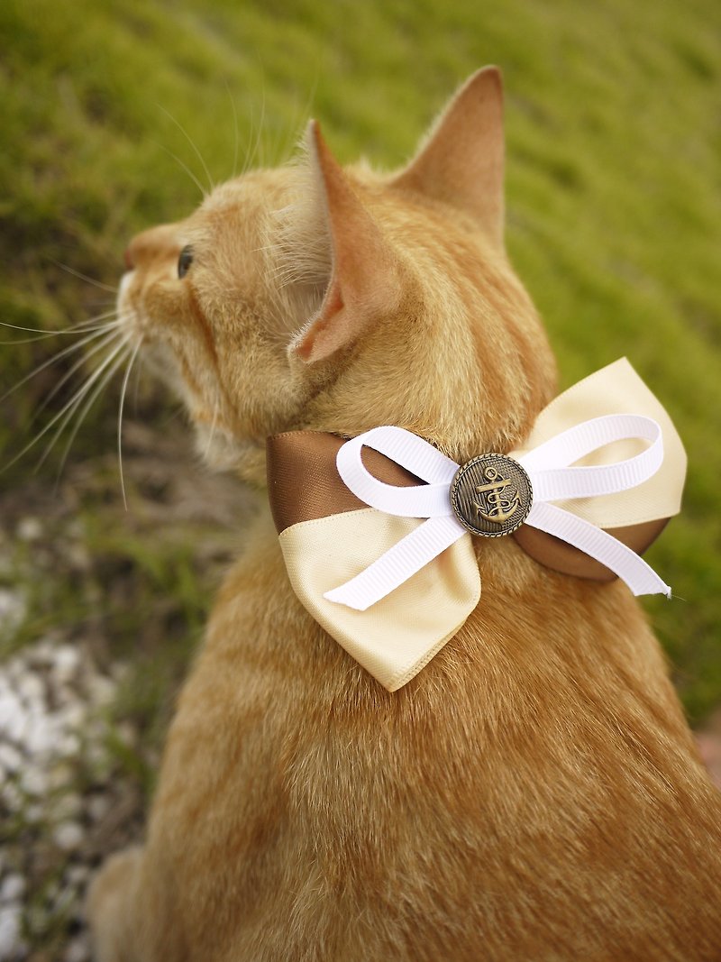 Safety Pet Collar x Coffee Milk (Coffee Cream) Cats and Dogs/Neck Ties/Bow Ties/Chwee ♥Cherry Pudding♥ - Collars & Leashes - Cotton & Hemp Brown