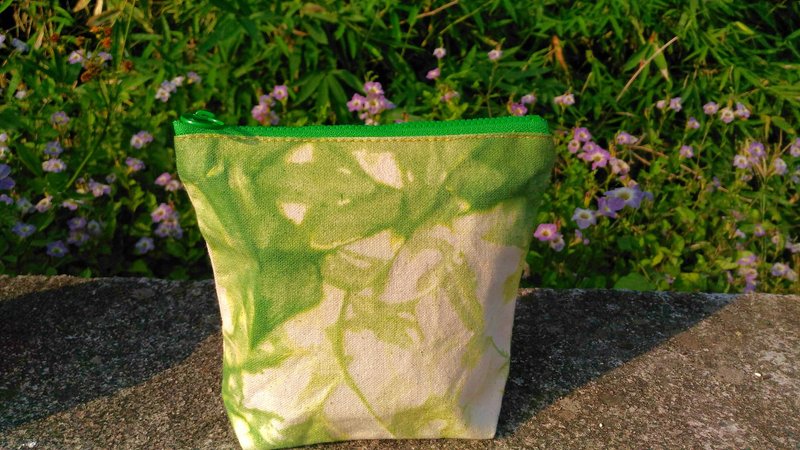 6インチ/、ダークグリーンジッパーシンプルかつエレガントなスタイルの白い手染めグリーンラインメイク/破片個人キット - ポーチ - コットン・麻 グリーン