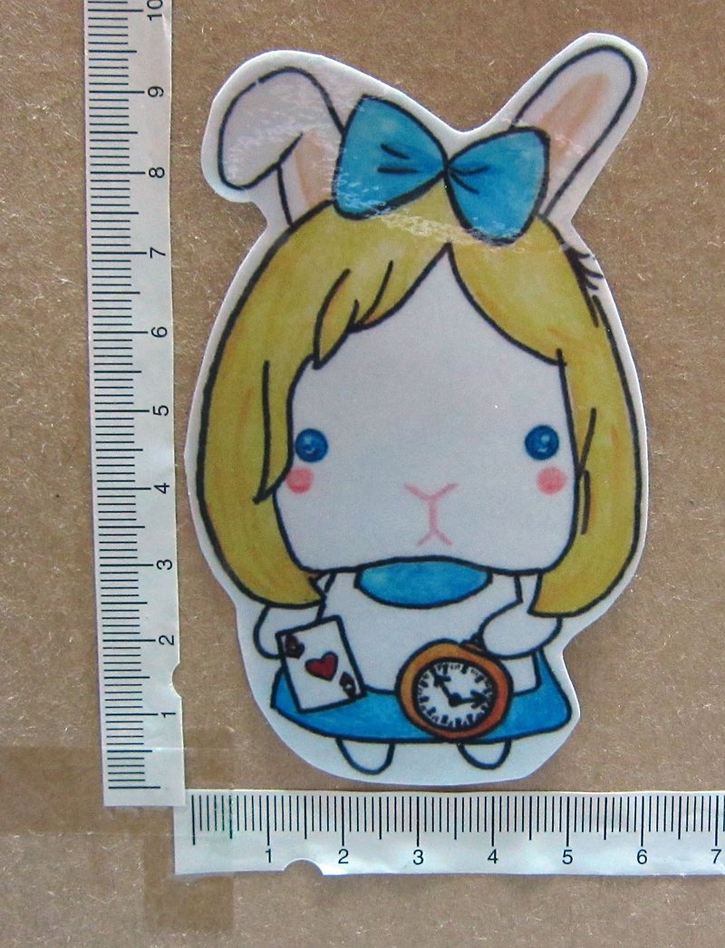 Hand-painted illustration style completely waterproof sticker fairy tale little white rabbit Alice in Wonderland Alice in Wonderland - Stickers - Waterproof Material White