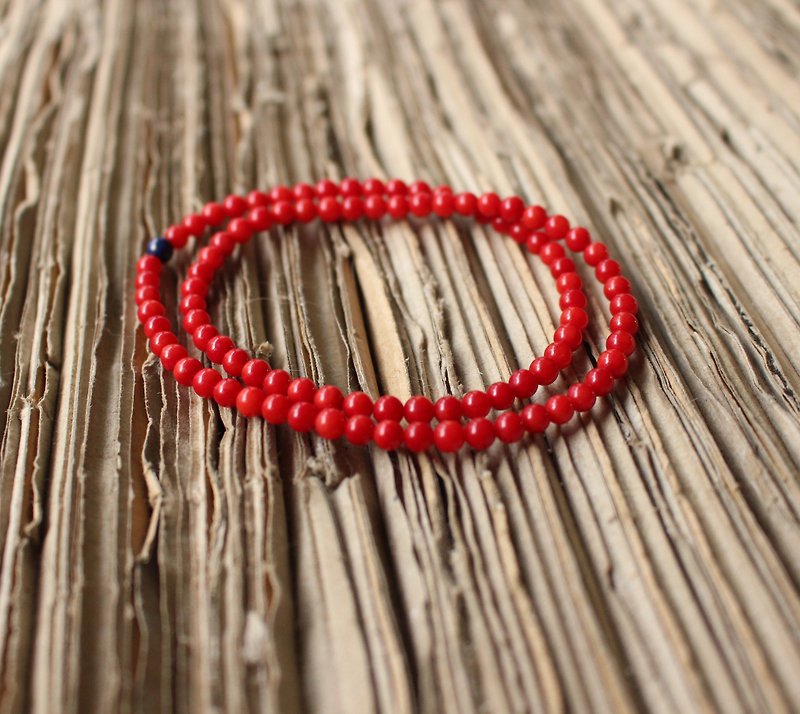 108 perles feast / double circle red coral bracelet 4MM - งานโลหะ/เครื่องประดับ - วัสดุอื่นๆ สีแดง