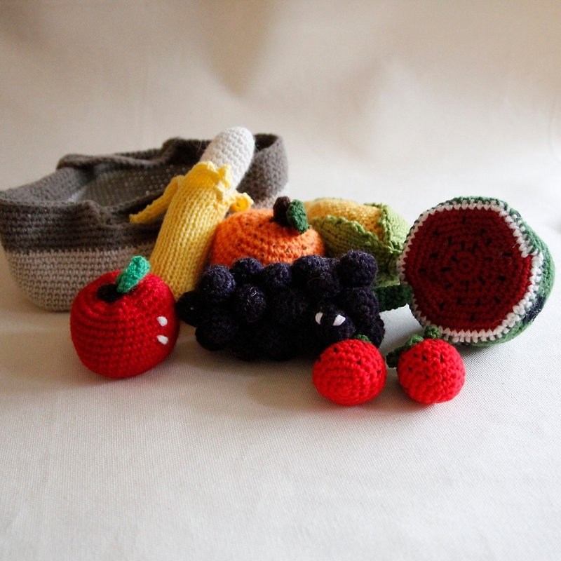 Handmade wool gourmet hand hook game toy fruit basket/fruit and vegetable basket - ของเล่นเด็ก - เส้นใยสังเคราะห์ หลากหลายสี