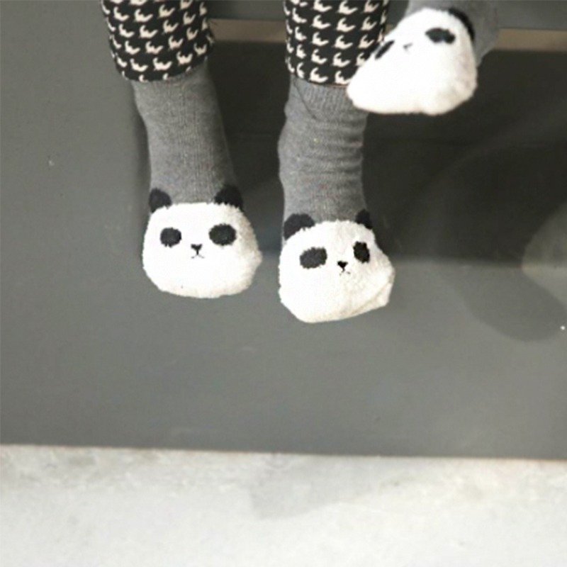 [Made in Korea] Mizhixing MiniDressing- (three-piece set) Confused Panda Children's Elastic Socks - Socks - Cotton & Hemp Multicolor