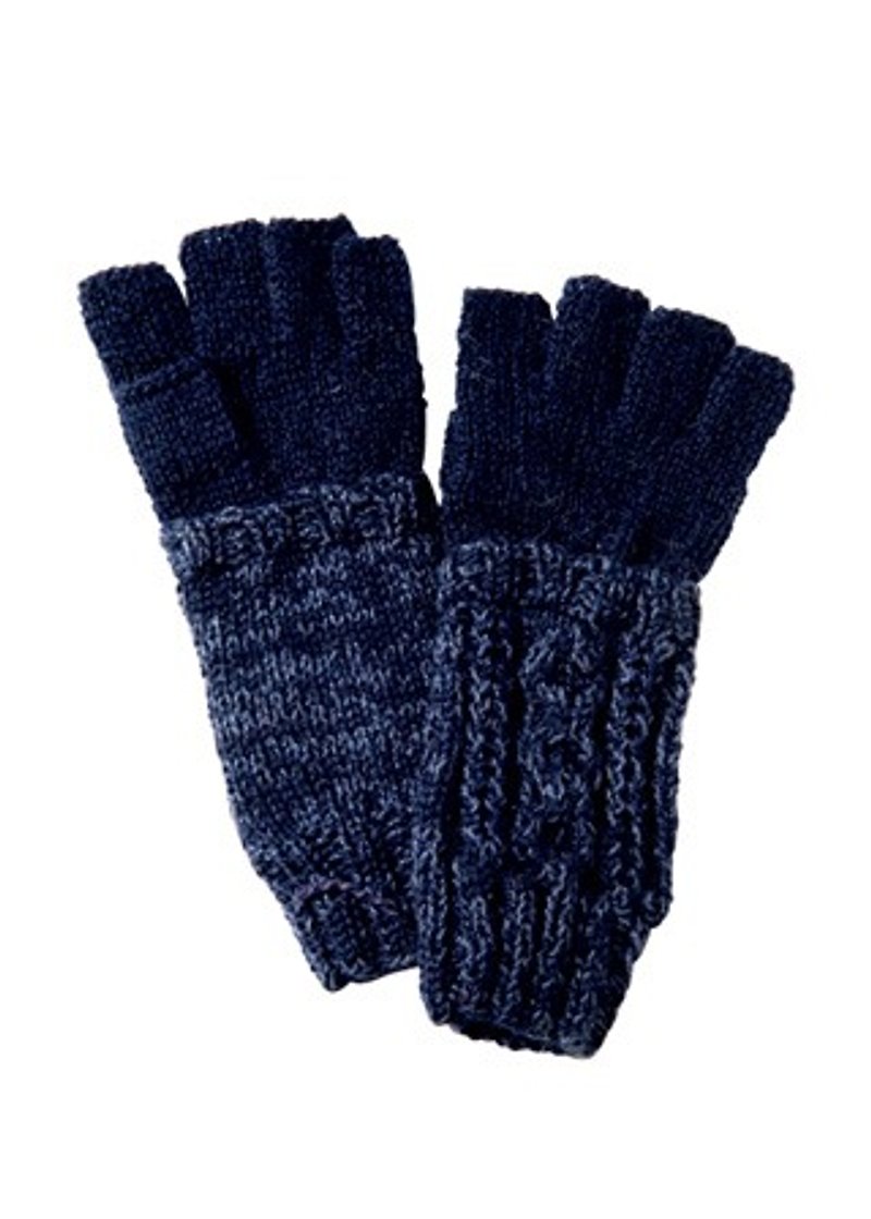 Earth tree fair trade- "Gloves" - hand-knitted wool + cotton flower knitting five Gloves (blue) - ถุงมือ - ขนแกะ 