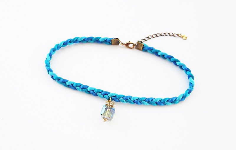Blue ocean braided choker/necklace with charm - สร้อยคอ - วัสดุอื่นๆ สีน้ำเงิน