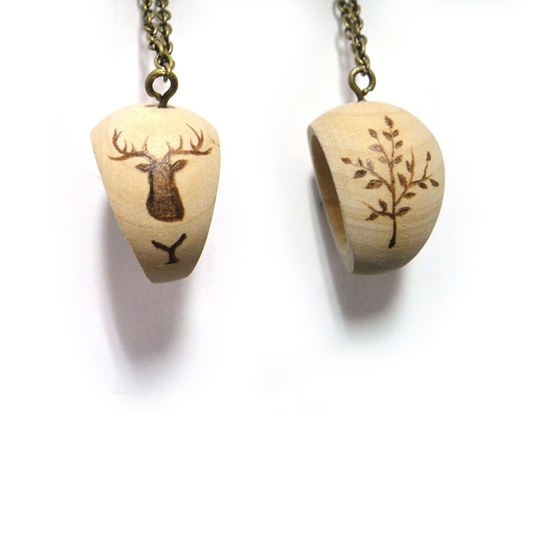 客製原木戒形項鍊 - Necklaces - Wood Brown