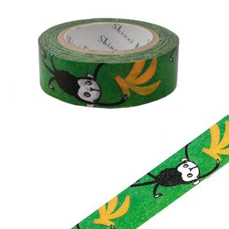 Shinzi Katoh French Illustration Paper Tape (Little Monkey KS-MT-10012) - Washi Tape - Paper Green