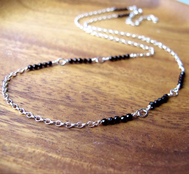 Agate Bead Silver Chain 925 Sterling Silver - Black and White -64DESIGN - สร้อยคอ - เงินแท้ สีเทา