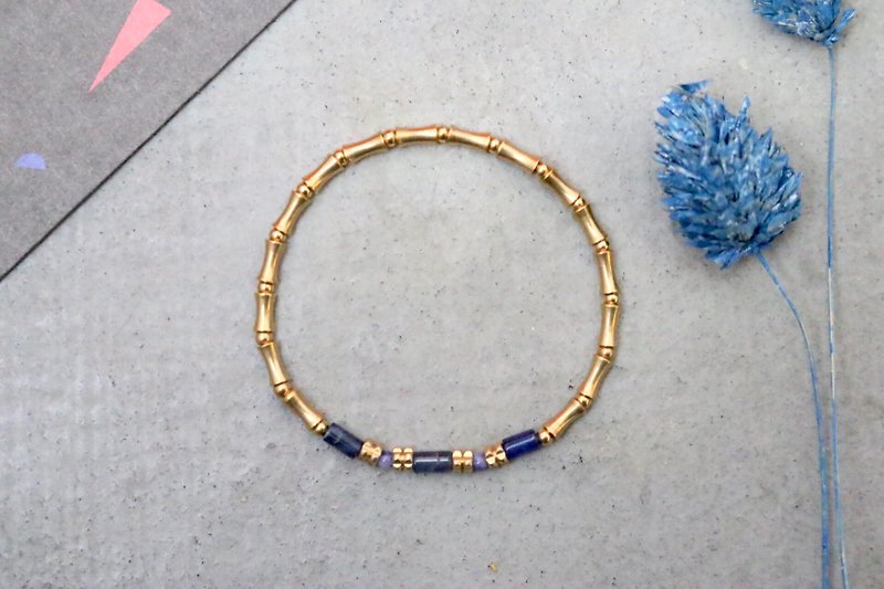 <☞ HAND IN HAND ☜> soda Stone - six inches French bread brass bracelet (0240) - Bracelets - Gemstone Blue