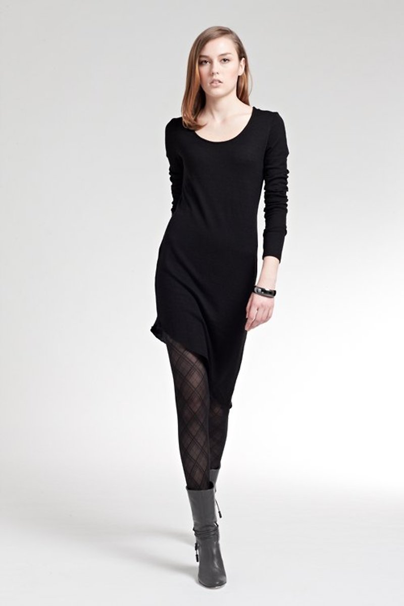 Asymmetric hem long-sleeved knit dress - One Piece Dresses - Other Materials Gray