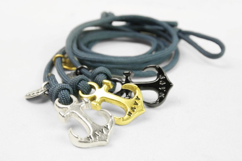 [METALIZE] Anchor with rope bracelet three-ring umbrella rope bracelet-sea anchor-blue rope - Bracelets - Other Materials 