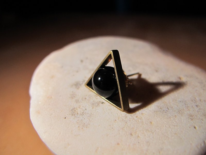 Triangular ore earrings-personality models-black agate delta-black delta - ต่างหู - โลหะ สีดำ