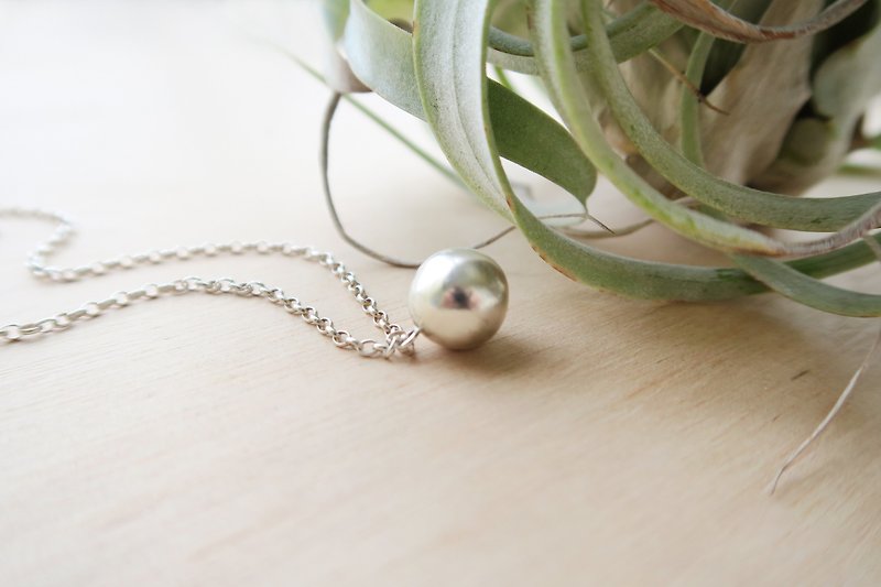 925 sterling silver handle ball necklace clavicle chain long chain - Necklaces - Sterling Silver Gray