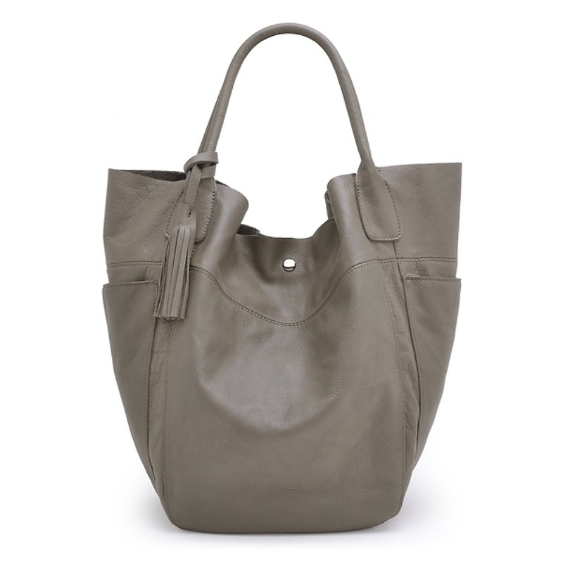 La Poche Secrete : Confident Girl's Side Shoulder Bag_Water Dyeing Cowhide_ Warm Gray - Messenger Bags & Sling Bags - Genuine Leather Gray