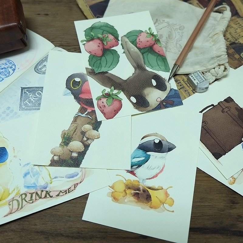おまえレザー小さなオブジェクト/ハニー猫の恋人 - 妖精の森の風の食料品のポストカードを描く日本の水彩イラスト - カード・はがき - 紙 多色