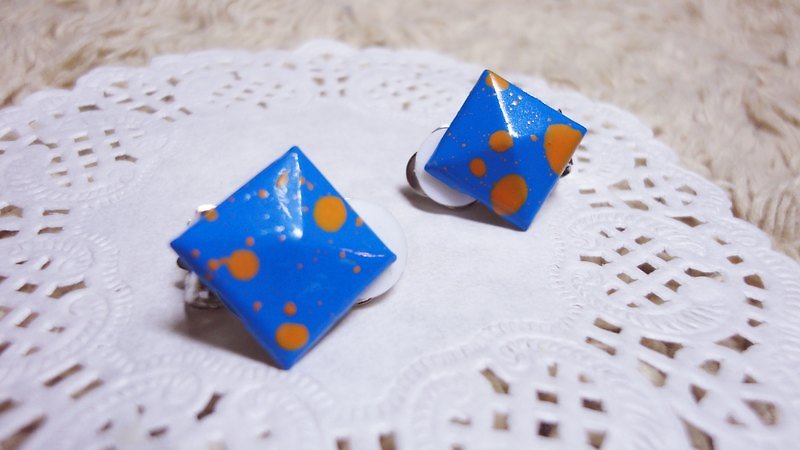 NiCorn hand made - Great Rock Season - Orange ink blue ink rivet retro earrings (ear clip-on) - Earrings & Clip-ons - Other Materials Blue