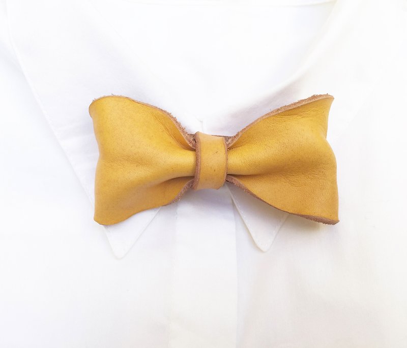[ Dear U ] Leather Clip On Bow Tie -Yellow classy - Ties & Tie Clips - Genuine Leather Yellow
