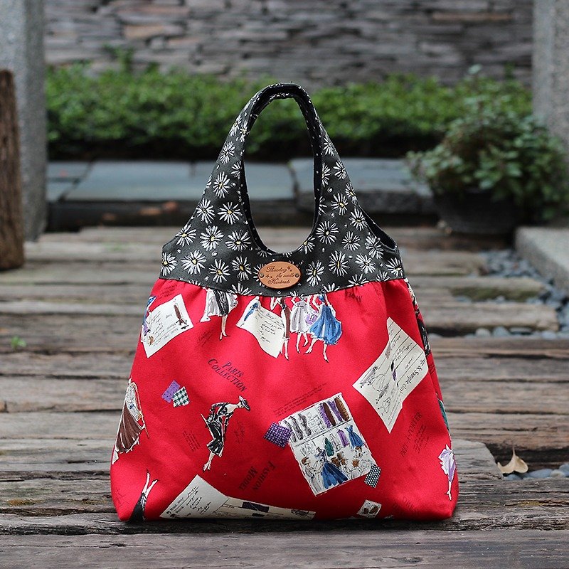 Handmade mosaic fabric material bag backpack - Other - Other Materials Red