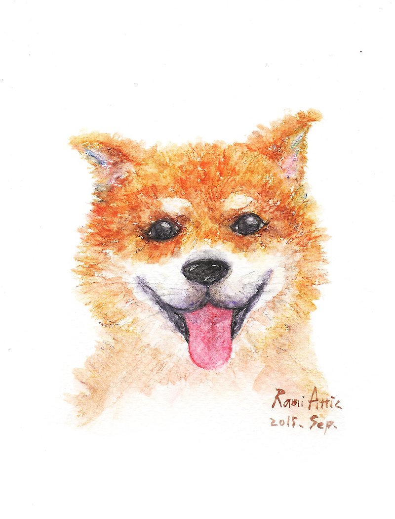 7-inch pet watercolor multi-media custom painting/pet portrait/cat/dog/customized/gift (without frame) - ภาพวาดบุคคล - กระดาษ 