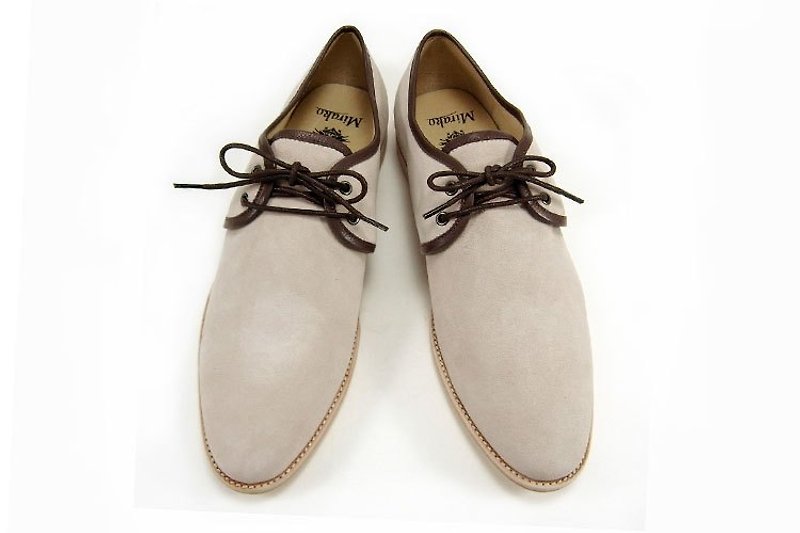 Sweet Villians 英倫麂皮Derby Shoes Casual Style 98291, 米白色 - รองเท้าลำลองผู้ชาย - หนังแท้ สีทอง