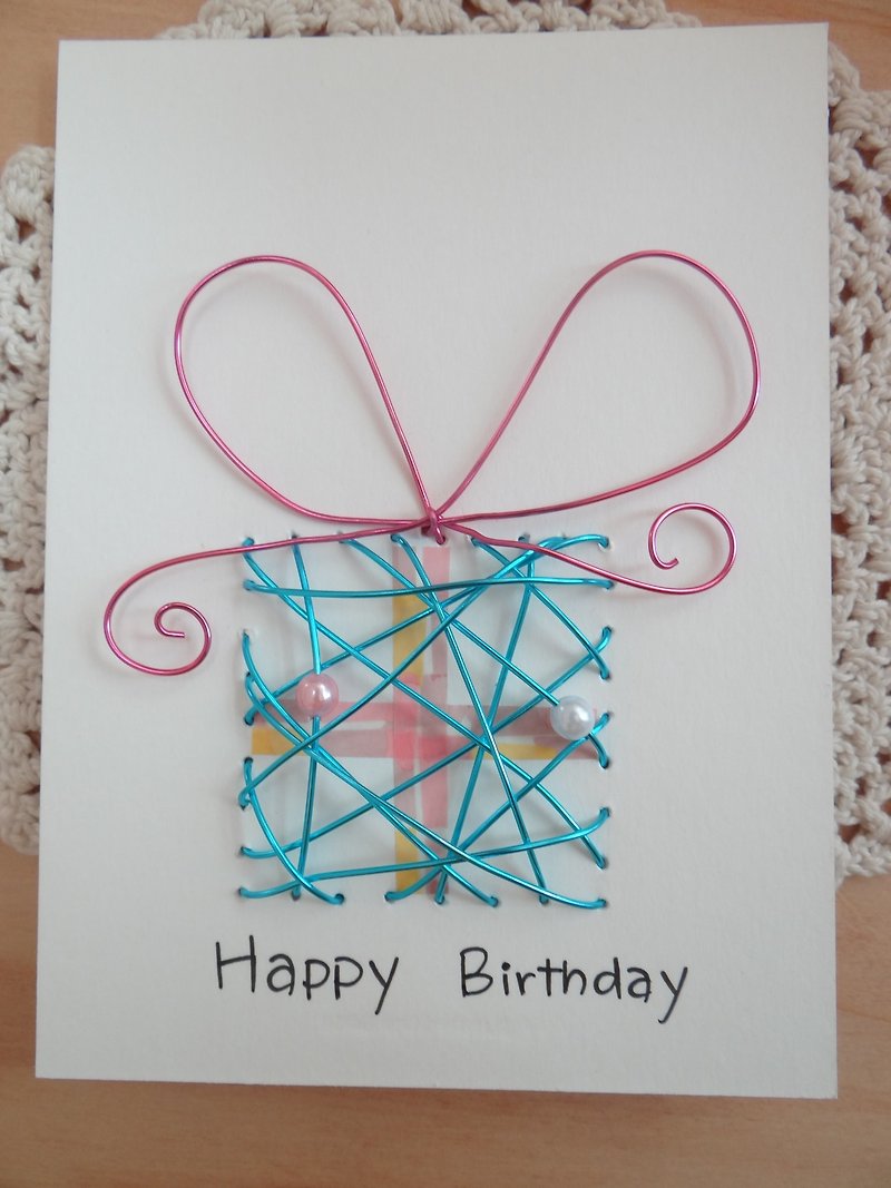 Super tactile aluminum wire pop-up card ~ small gift happy birthday - การ์ด/โปสการ์ด - กระดาษ สีทอง