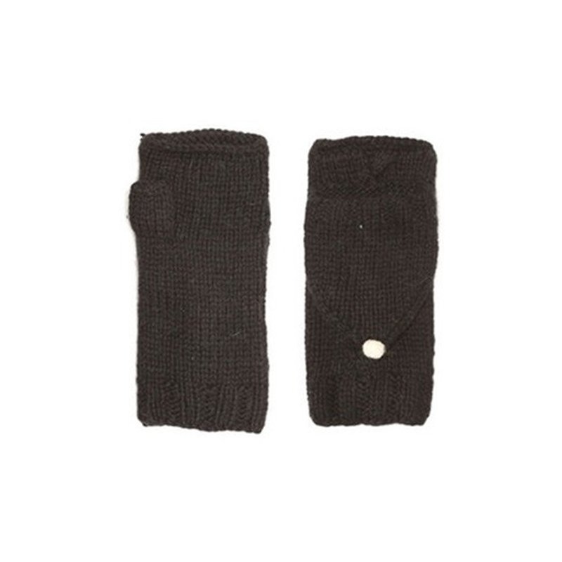 Hooded Mittens/Black - ถุงมือ - ขนแกะ สีดำ