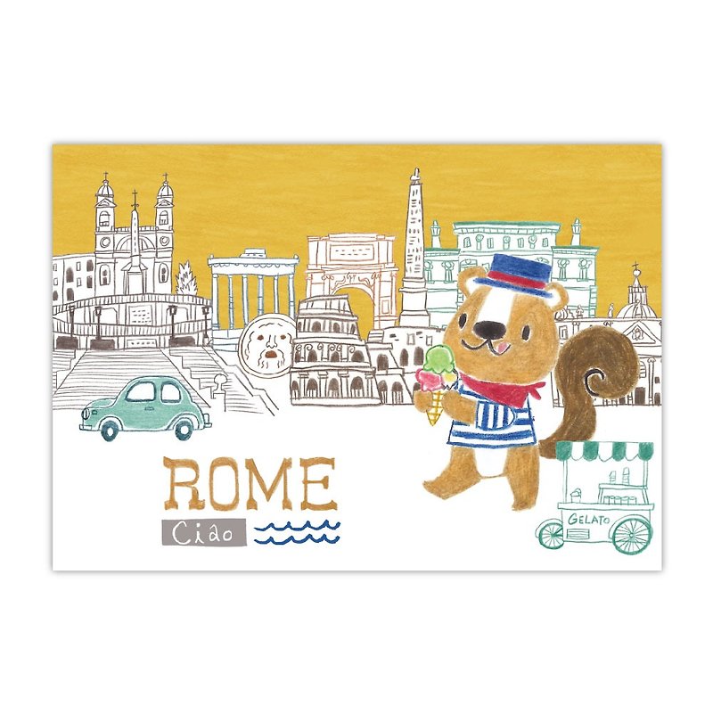 [Poca] 插畫明信片：飛遊城市系列　阿諾遊義大利羅馬（編號02） - 卡片/明信片 - 紙 黃色