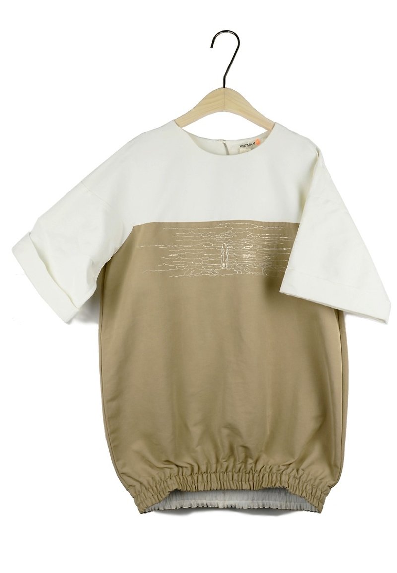 "Ocean and the Maiden" Embroidered tulip-shaped gown - Khaki (Hong Kong Design brand) - Women's Tops - Other Materials Khaki