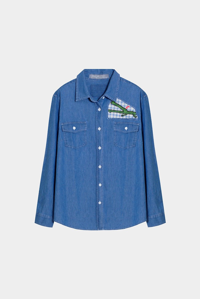 [Last] a small crocodile difficulties / circus stitching denim shirt - Women's Shirts - Other Materials Blue