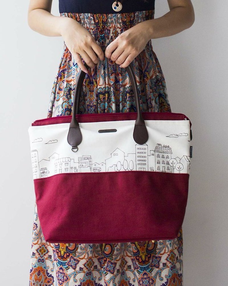 Canvas tote bag [LoLat] -Good Morning - กระเป๋าแมสเซนเจอร์ - ผ้าฝ้าย/ผ้าลินิน สีแดง
