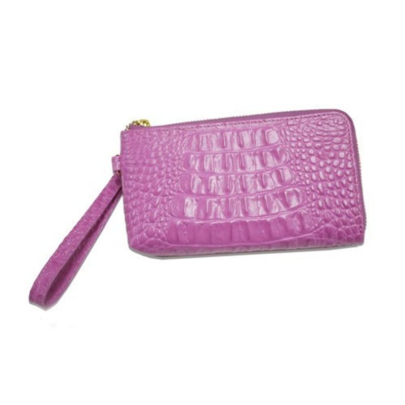 【Khieng】設計師精品系列-鱷魚皮紋路隨身袋（紫粉紅） - Wallets - Genuine Leather Pink