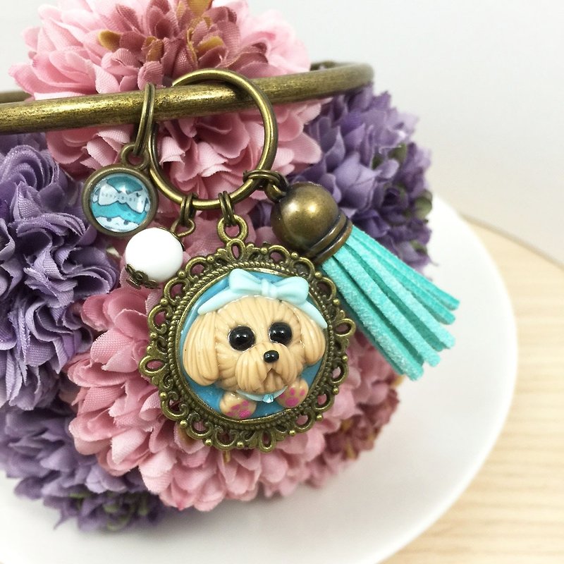 Baby cream bow tie ● VIP dog powder blue oversized key ring ● limited manual - Keychains - Clay Blue