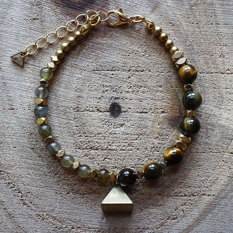 Muse natural wind series NO.121 flash blue and yellow tiger's eye stone bracelet brass symmetry - Bracelets - Other Materials Multicolor