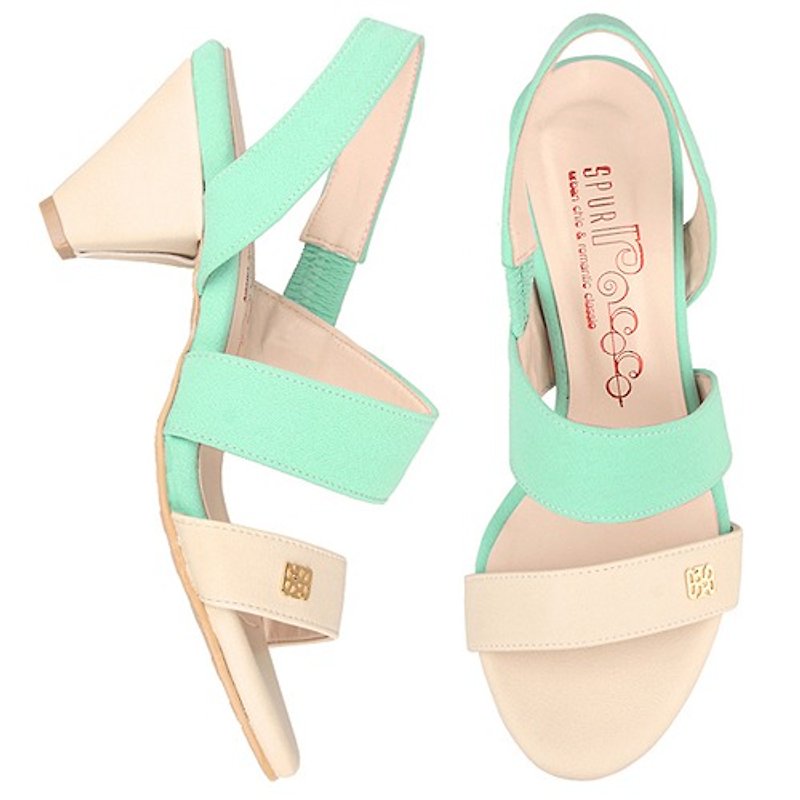 SPUR Pastel strappy heels 27078 MINT - รองเท้าส้นสูง - หนังแท้ 