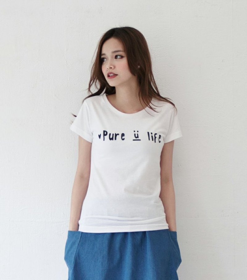 SUMI ♥ PURE_LIFE_ Love ♥ on the shoulder white female models fit T_3SF091_ - เสื้อยืดผู้หญิง - ผ้าฝ้าย/ผ้าลินิน ขาว