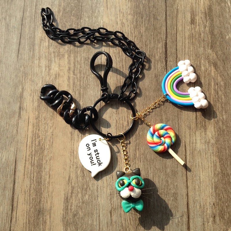 DWL hand for [sisters tea] series - Mr. Cat Keychain / bag pendant ornaments lanyards - Keychains - Clay 