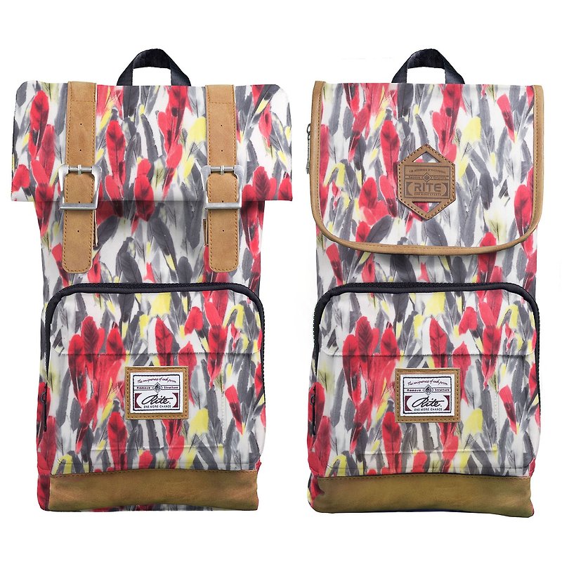 RITE twin package ║ flight bag x vintage bag (M) - Red Feather ║ - Messenger Bags & Sling Bags - Waterproof Material Multicolor