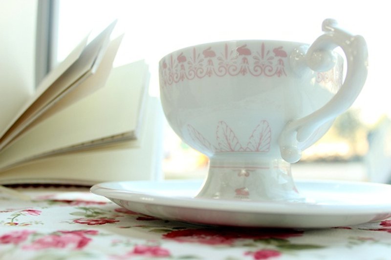 Peek a Boo cup and saucer set -Rabbit  Bling - Mugs - Porcelain White