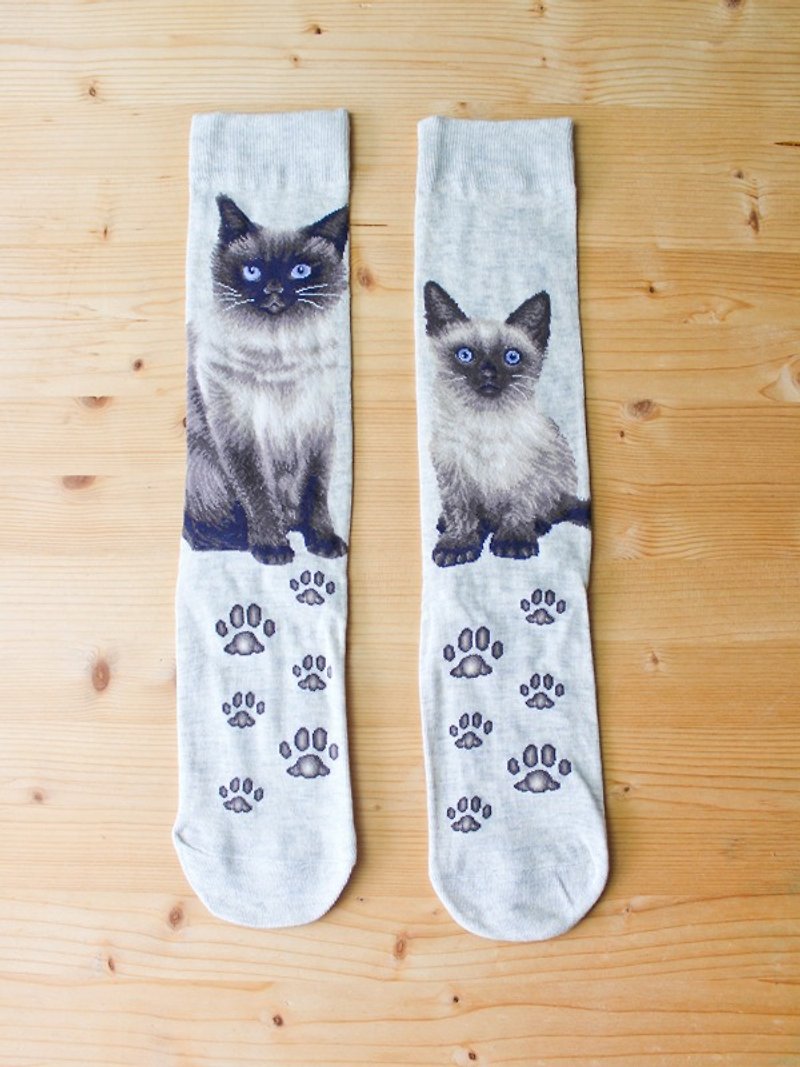 JHJ Design 加拿大品牌 高彩度針織棉襪 貓咪系列 暹羅貓 (女) 貓咪 愛貓 可愛 - 襪子 - 其他材質 白色