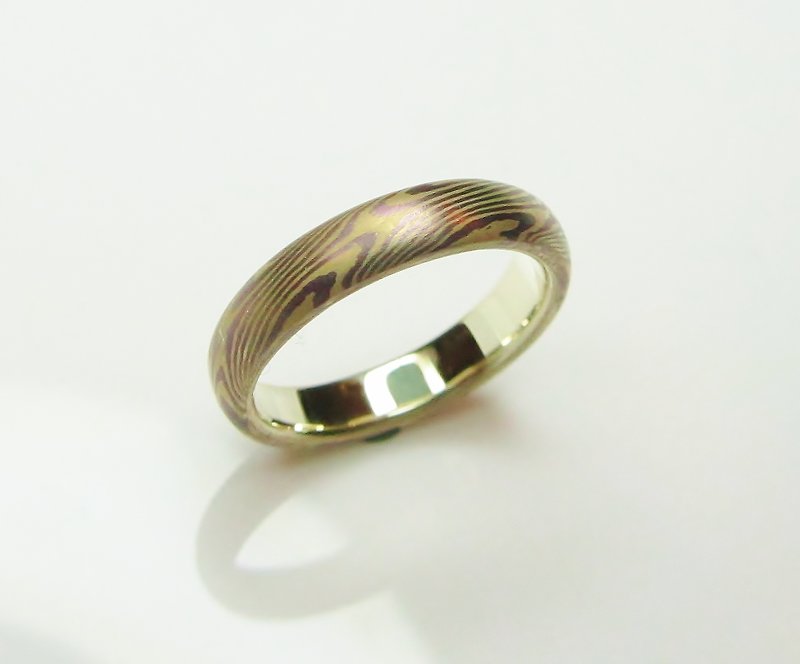 Element47 Jewelry studio~ Karat gold mokume gane wedding ring 07 (14KY/Pd950/ di - Couples' Rings - Other Metals Multicolor