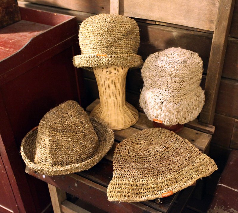 OMAKE 尼泊爾Hemp手工編織漁夫帽 ☼ 1 - หมวก - พืช/ดอกไม้ สีทอง